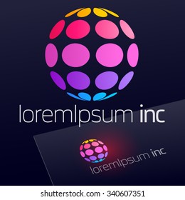 Abstract vector sign in sphere shape on dark Background. Logotype for Media, Fashion, Cosmetics