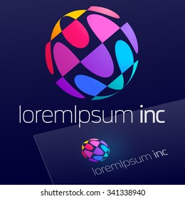 Abstract vector sign in sphere shape on dark Background. Logotype for Media, Fashion, Cosmetics