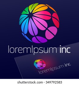 Abstract vector sign in sphere shape on dark Background. Logotype for Media, Fashion, Cosmetics