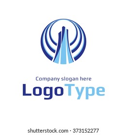 Abstract vector sign in sphere shape. Logo for Business Media Technology.  Business icon for construction. Other companies. Vector illustration.
