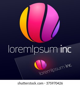 Abstract vector sign in sphere shape on dark Background. Logotype for Media, Fashion, Cosmetics
