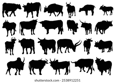 Conjunto de animais de vaca silhueta Vetor.