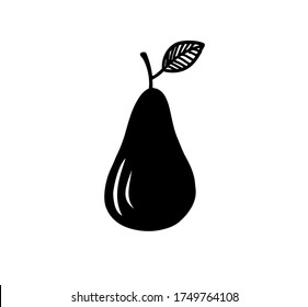 Abstract vector silhouette drawing of a pear fruit .Black and white isolated illustration.Summer t shirt print design.