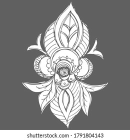 Abstract vector silhouette of hand drawn tropical flower. Floral illustration in sketch style. Summer background with tropical flower for travel or t shirt. Isolated