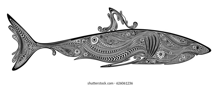 Abstract vector silhouette of a shark of beautiful patterns