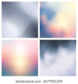 Abstract vector silvery gray white blurred background set