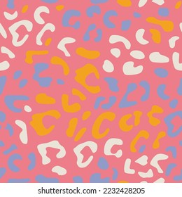 Abstract, vector, simple, cheetah, animal print seamless patterns. Leopard print. Colorful small and large print. Pink sketch flat drawing. Collage in modern trendy style. Pastel colors, summer print