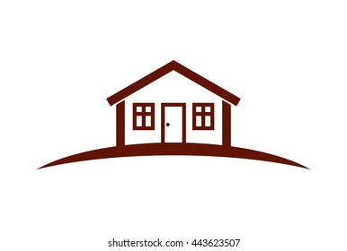 Abstract vector simple house with horizon line. Best for use in graphic design as a corporate symbol. Countryside idea, beautiful village landscape.