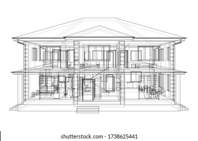 Abstract vector sketch of a house. Exterior of the house with visible internal elements.