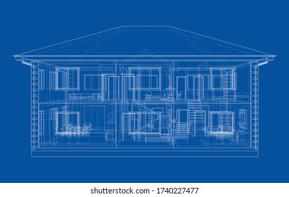 Abstract vector sketch of a house. Exterior of the house with visible internal elements.