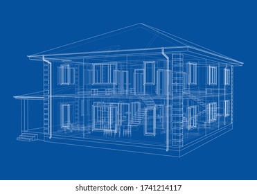 Abstract vector sketch of a house. Exterior of the house with visible internal elements.