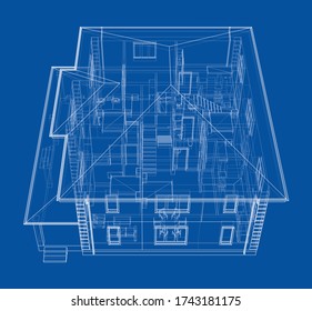Abstract vector sketch of a house. Exterior of the house with visible internal elements.