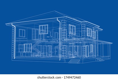 Abstract vector sketch of a house. Exterior of the house with visible internal elements.
