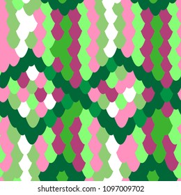 Abstract vector skin snake pattern. Green pink geometric color design natural seamless background. Allover primitive piton lather with rhombus ornament