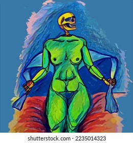 abstract vector of a skull with a female body