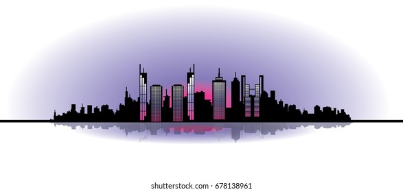 abstract vector skyline illustration. cityscape and sunset