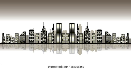 abstract vector skyline illustration
modern city silhouette with reflection