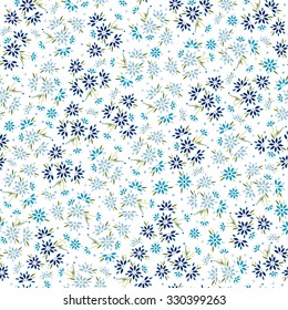 abstract vector small blue flowers seamless pattern