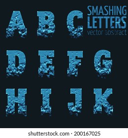 Abstract vector smashing mesh letters. Futuristic technology style alphabet.  Eps 10