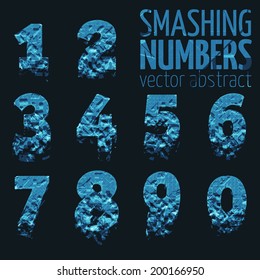 Abstract vector smashing mesh numbers. Futuristic technology style alphabet.  Eps 10