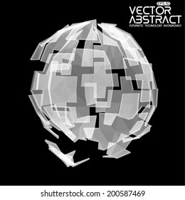 Abstract vector smashing sphere mesh background. Futuristic style card. Elegant background for business presentations.