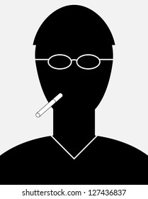 Abstract vector smoker portrait - a simple silhouette of a man with a cigarette