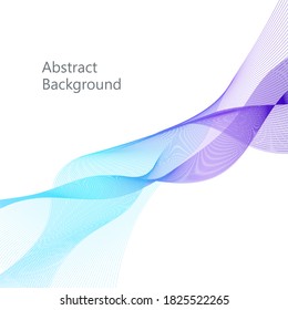 Resumen de la onda de color suave vectorial.  Ilustración de movimiento de curva de flujo azul y púrpura. Diseño de humo. Líneas vectoriales para folletos, sitio web, diseño de volante sobre fondo blanco