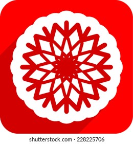 Abstract Vector Snowflake in Flat Style with Long Shadow on Red Background . 