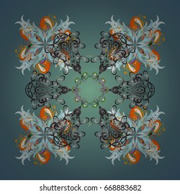 Abstract vector snowflakes on colors background colorful pattern. Hand drawn design with abstract winter doodles. Merry Christmas and Happy New Year lettering quote.