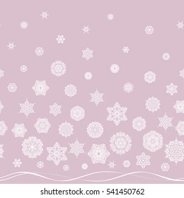 Abstract vector snowflakes on neutral background seamless pattern. Hand drawn design with abstract winter doodles. Merry Christmas and Happy New Year lettering quote.