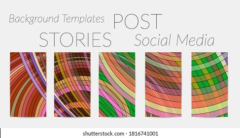 Abstract vector social media backdrop border with multicolored wire frame  geometric shapes. Futuristic stories template. 3D science model digital technology concept. Retro colored art.