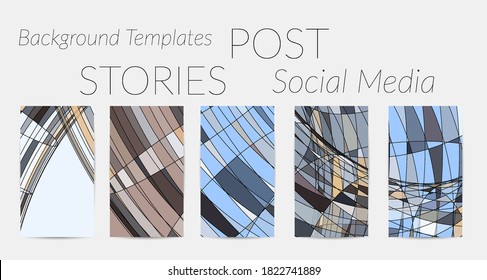 Abstract vector social media backdrop border with multicolored wire frame  geometric shapes. Futuristic stories template. 3D science model digital technology concept. Retro colored art.