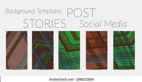 Abstract vector social media backdrop border with multicolored wire frame  geometric shapes. Futuristic stories template. 3D science model digital technology concept. Retro colored art.