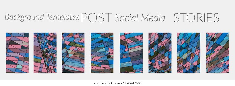 Abstract vector social media backdrop border with multicolored wire frame geometric shapes. Futuristic design. 3D science model digital technology concept. Retro colored art.