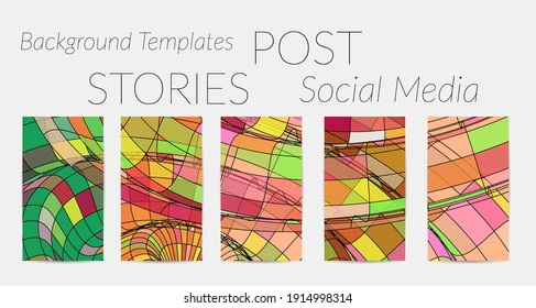 Resumen de vectores de medios sociales borde de fondo con formas geométricas de marco de alambre multicolor. Plantilla de historias futuristas. Concepto de tecnología digital de modelo de ciencia 3D. Arte de color retro.