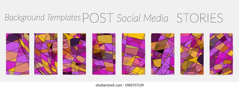 Abstract vector social media backdrop border with multicolored wire frame  geometric shapes. Futuristic design. 3D science model digital technology concept. Retro colored art.