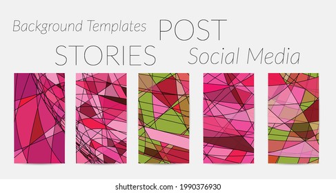 Abstract vector social media backdrop border with multicolored wire frame  geometric shapes. Futuristic stories template. 3D science model digital technology concept. Retro colored art.