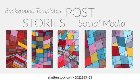 Abstract vector social media backdrop border with multicolored wire frame  geometric shapes. Futuristic stories template. 3D science model digital technology concept. Retro colored art.