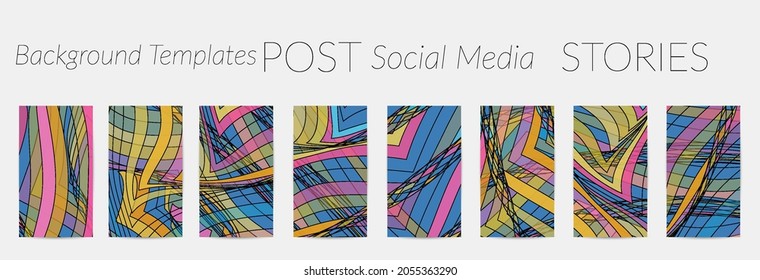 Abstract vector social media backdrop border with multicolored wire frame  geometric shapes. Futuristic design. 3D science model digital technology concept. Retro colored art.