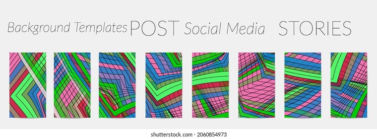 Abstract vector social media backdrop border with multicolored wire frame  geometric shapes. Futuristic design. 3D science model digital technology concept. Retro colored art.