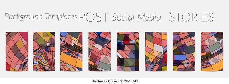 Abstract vector social media backdrop border with multicolored wire frame  geometric shapes. Futuristic design. 3D science model digital technology concept. Retro colored art.