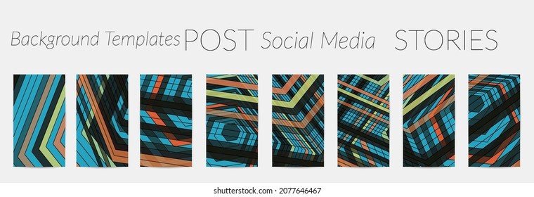 Abstract vector social media backdrop border with multicolored wire frame  geometric shapes. Futuristic design. 3D science model digital technology concept. Retro colored art.