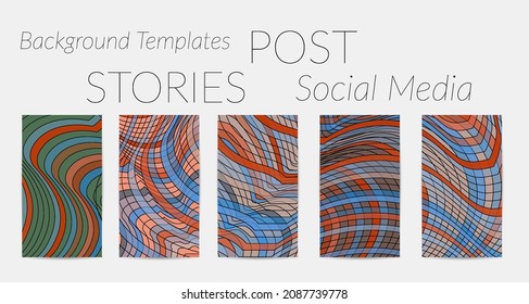 Abstract vector social media backdrop border with multicolored wire frame  geometric shapes. Futuristic stories template. 3D science model digital technology concept. Retro colored art.