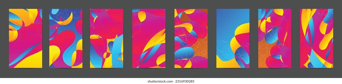 Abstract vector social media backdrop border with multicolored wire frame  geometric shapes. Futuristic design. 3D science model digital technology concept. Retro colored art.