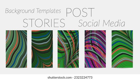 Abstract vector social media backdrop border with multicolored wire frame  geometric shapes. Futuristic stories template. 3D science model digital technology concept. Retro colored art.