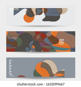 Abstract vector social media banner with art terrazzo pattern of wavy geometric abstract shapes and lines in earthy natural organic color.Minimal modern design for fashion ad or blog post