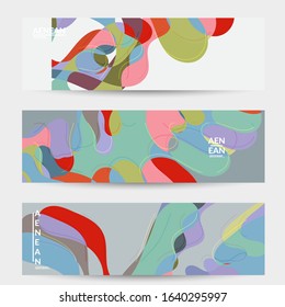 Abstract vector social media banner with art terrazzo pattern of wavy geometric abstract shapes and lines in earthy natural organic color.Minimal  design for web advertising marketing technologies.