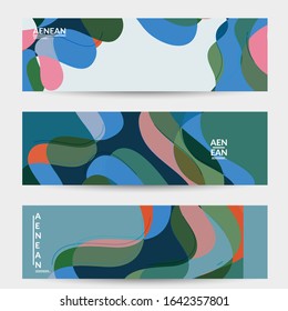 Abstract vector social media banner with art terrazzo pattern of wavy geometric abstract shapes and lines in earthy natural organic color.Minimal modern design for fashion ad or blog post