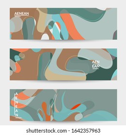 Pancarta de vector abstracto de medios sociales con el patrón artístico terrazo de formas y líneas abstractas geométricas onduladas en color natural orgánico terrenal. Diseño moderno mínimo para anuncios de moda o artículos en blogs
