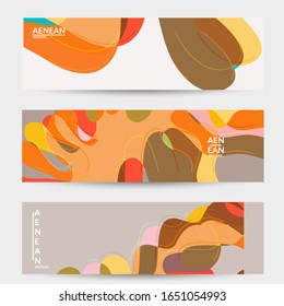 Abstract vector social media banner with art terrazzo pattern of wavy geometric abstract shapes and lines in earthy natural organic color.Minimal modern design for fashion ad or blog post